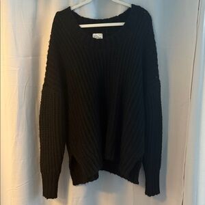 Women's Black Ribbed Crewneck Sweater by